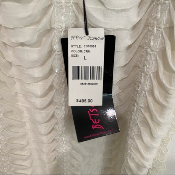 NWT RARE BETSEY JOHNSON RUFFLE & TWINKLE CREAM SEQUIN MAXI DRESS GOWN SIZE LARGE - Picture 9 of 10